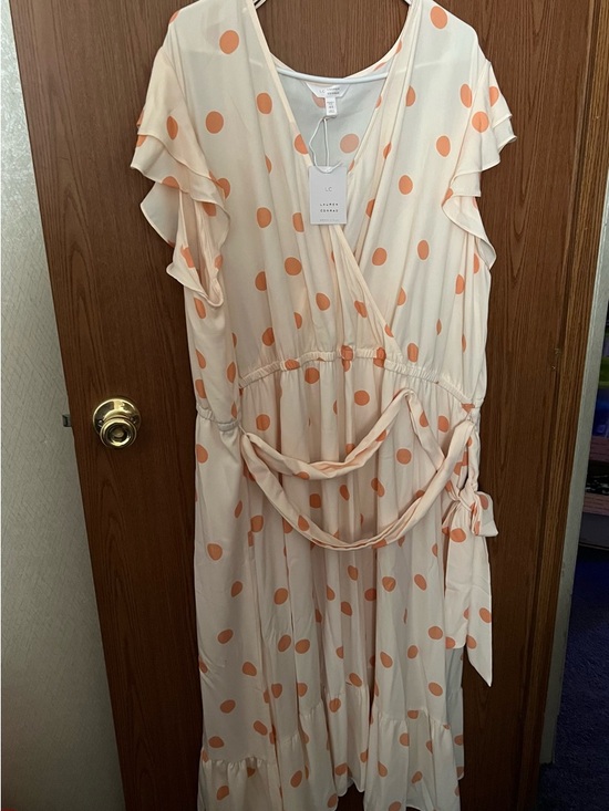 LC Lauren Conrad Dresses & Skirts - NWT Lauren Conrad Flutter Peach/Orange Polka Dot Faux Wrap Midi Dress Size 4x
